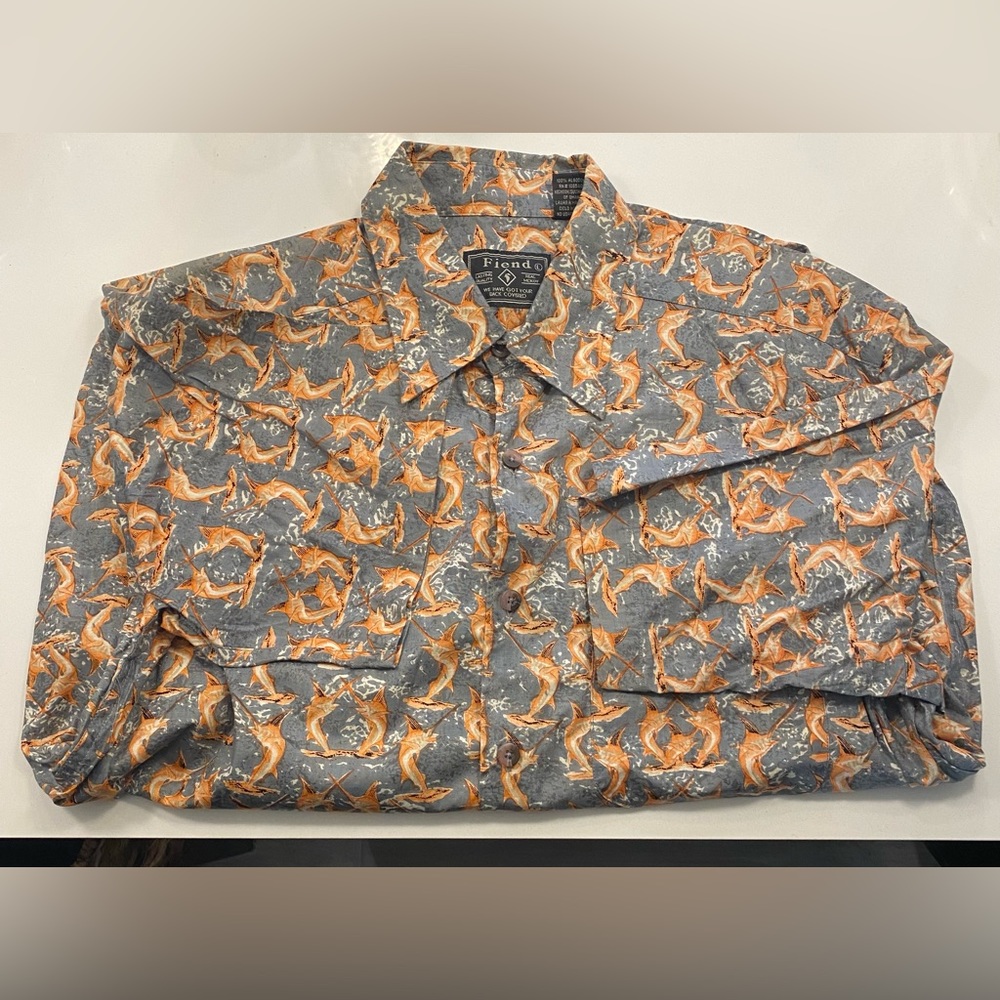 Fiend Fish Ocean Style Dress Shirt Large